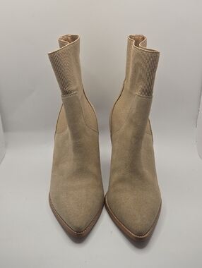 Steven Madden Beige Pointed-Toe Heeled Suede Sock Booties Sz 7.5 Euro Boho
